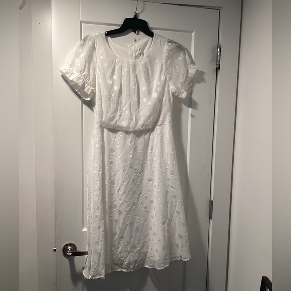 NWOT NY Collection Short Sleeve Belted Swiss Dot Dress Size Petite Large - Picture 1 of 4